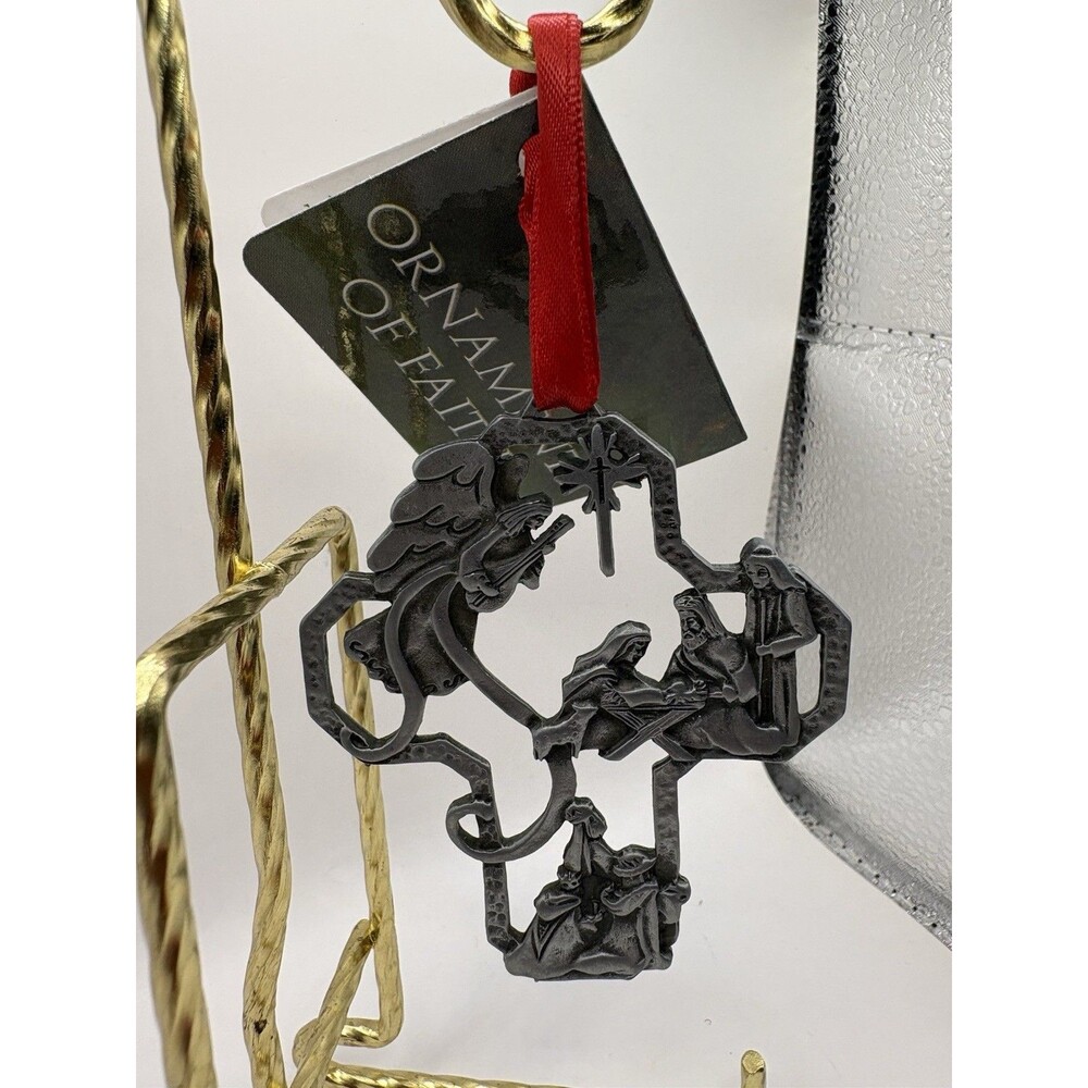 CTA Nativity Cross Christmas Ornament Angel Christian Religious Pewter Tone